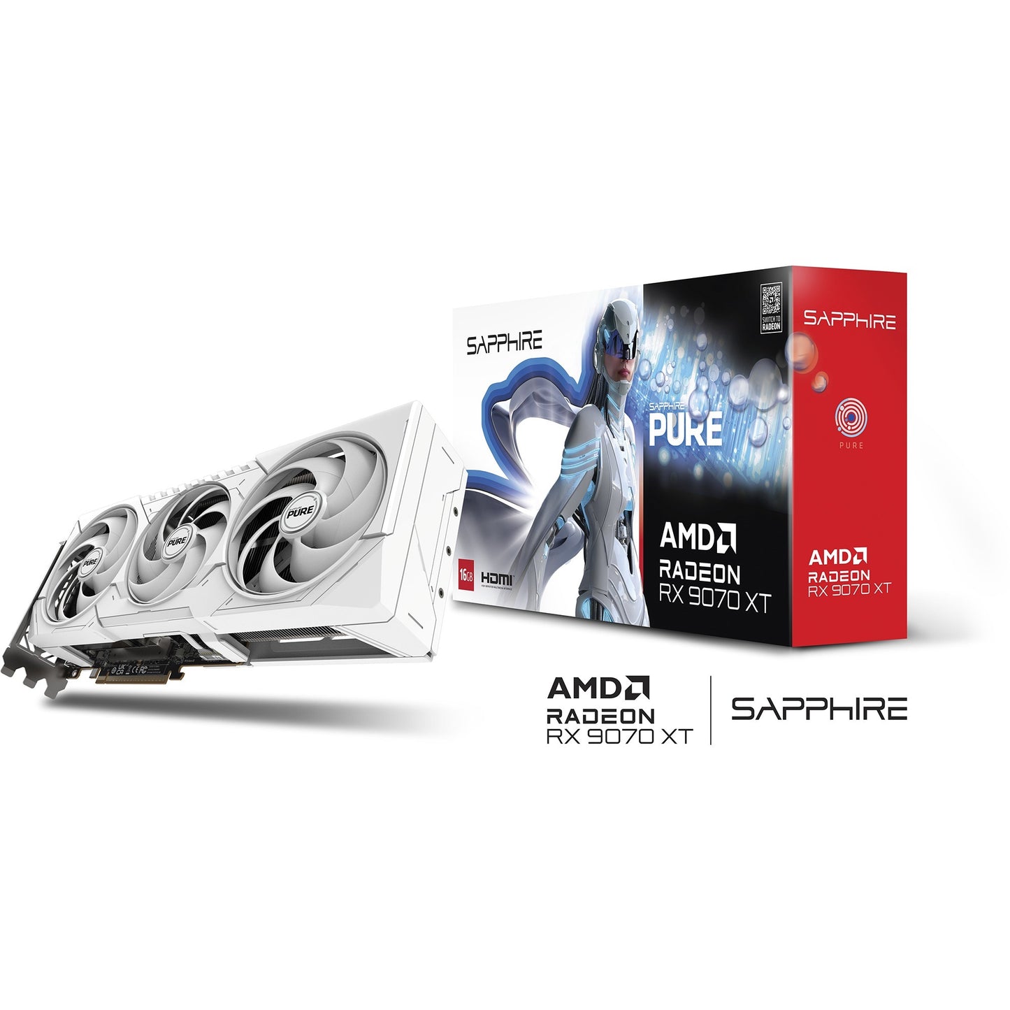 SAPPHIRE radeon rx 9070 xt pure grafische kaart (wit, 2x displayport, 2x hdmi 2.1, rdna4)