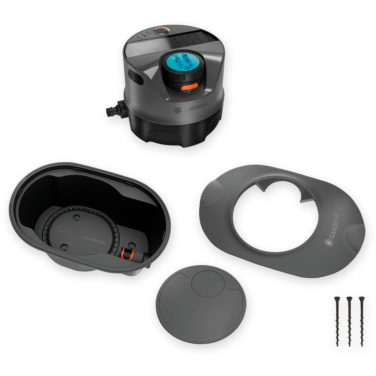 GARDENA pipeline-irrigatiesysteem aquaprecise op zonne-energie voor gazon sprinklersysteem (grijs turquoise)