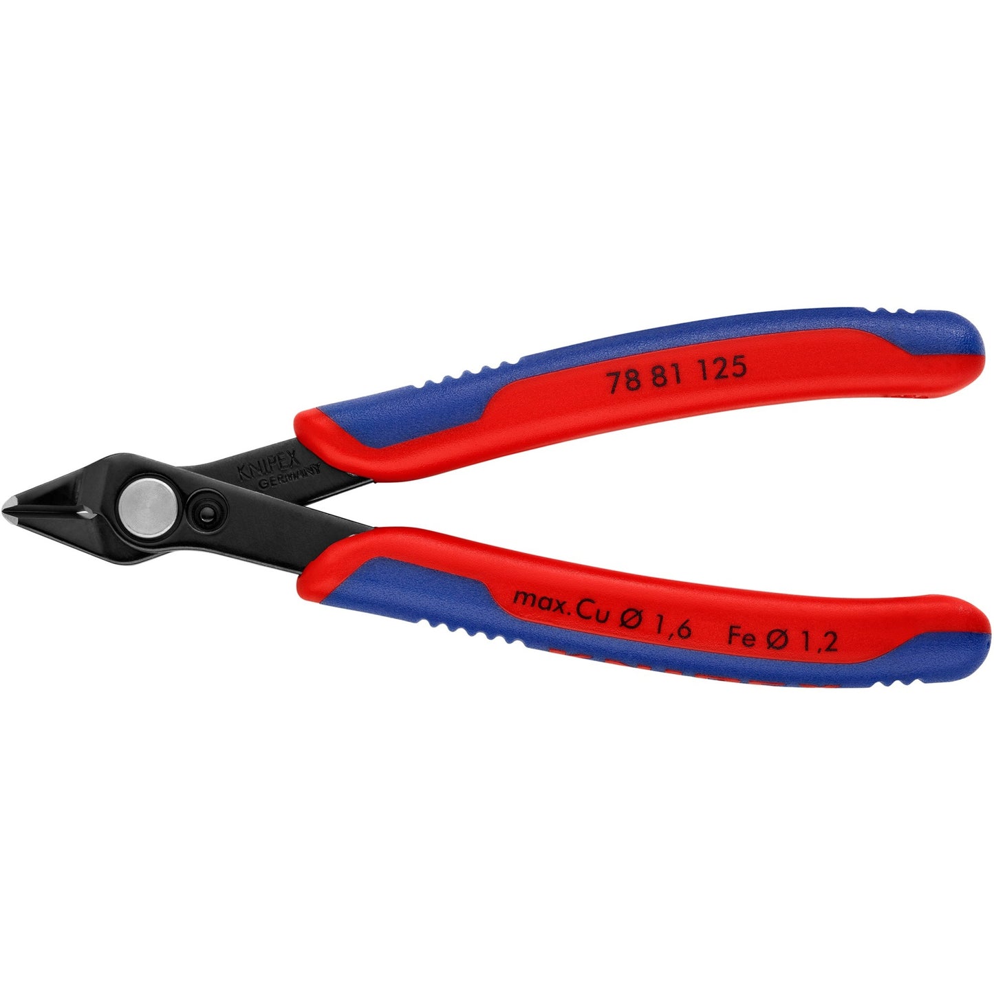KNIPEX electronic super knips 78 81 125 elektronica-tang (rood blauw, verbinding met roestvrij stalen klinknagel, draadklem)