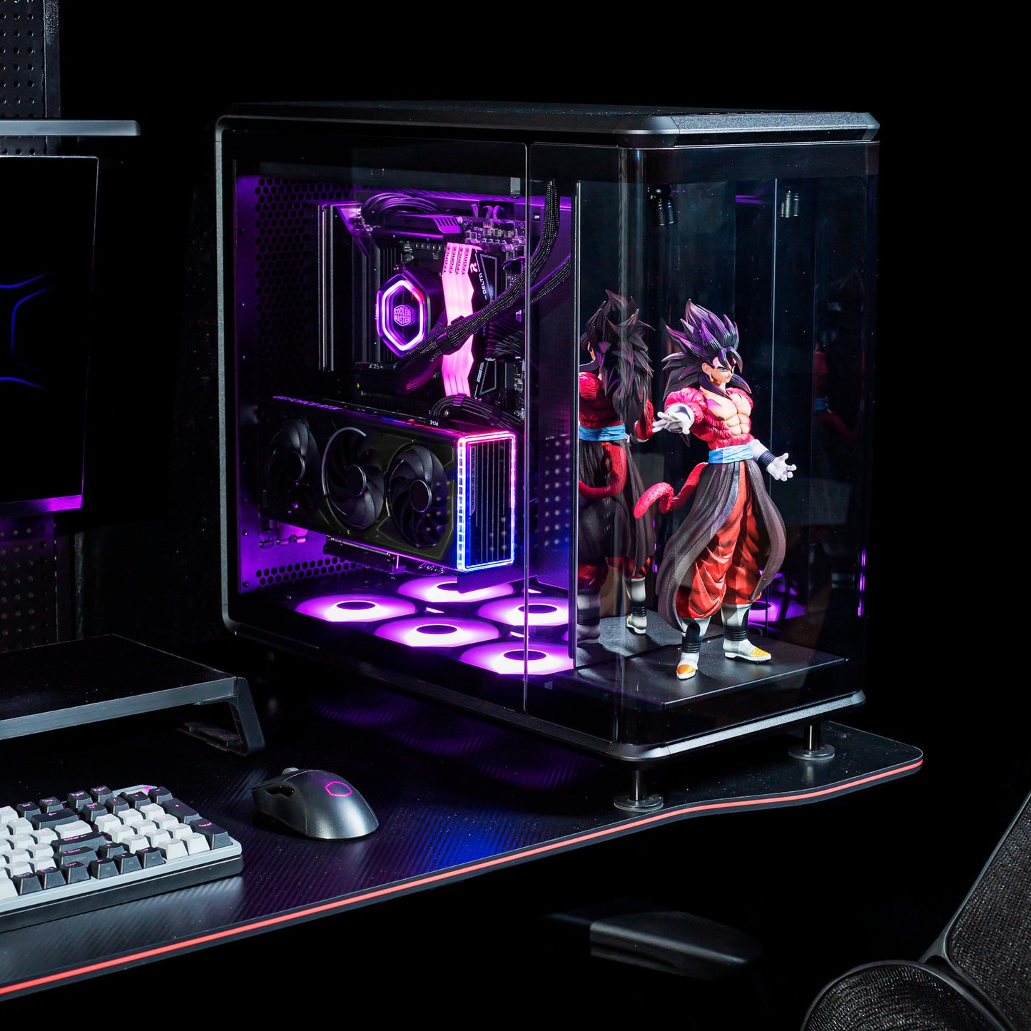 Cooler Master masterframe 360 stage mirror midi tower behuizing (zwart | 2x usb-a | 1x usb-c | rgb | tempered glass)