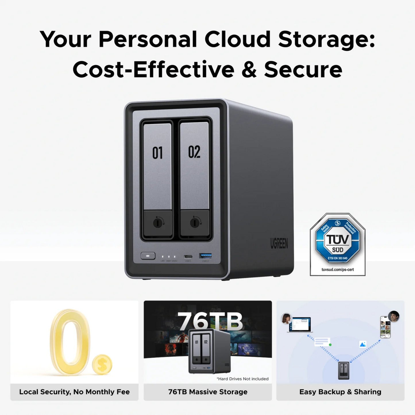 UGREEN nasync dxp2800 (grijs, 2,5gbe, hdmi, usb-c)