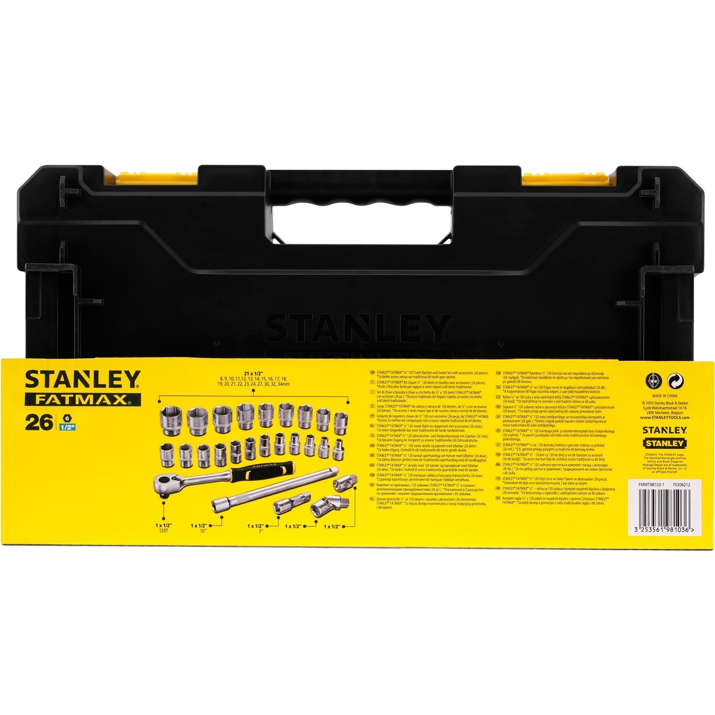 Stanley fatmax 1 2 l pro-stack doppenset 1 2 fmmt98103-1 dopsleutel (zwart geel, 26 delig)
