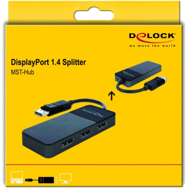 DeLOCK displayport 1.4 in > 3x displayport out displayport splitter (zwart, 0,12 meter)