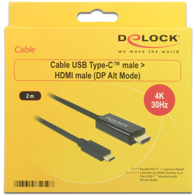 DeLOCK usb-c (male) > hdmi (male) (dp alt mode) kabel (zwart, 2 meter, 4k 30 hz)