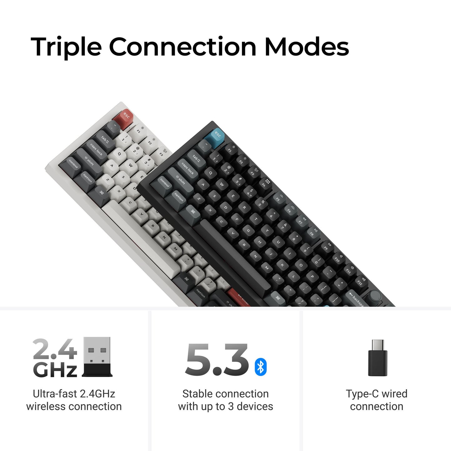 Keychron q3 ultra-m1 8k wireless custom mechanical keyboard (zwart, us lay-out (qwerty), silk pom red, 80% (tkl), rgb, hot swap, 8k, 2.4 ghz | bluetooth 5.2 | usb-c)