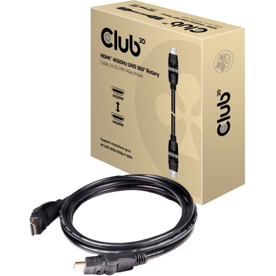 Club 3D hdmi 2.0 360° rotary kabel (zwart, 2 meter, 4k 60hz)
