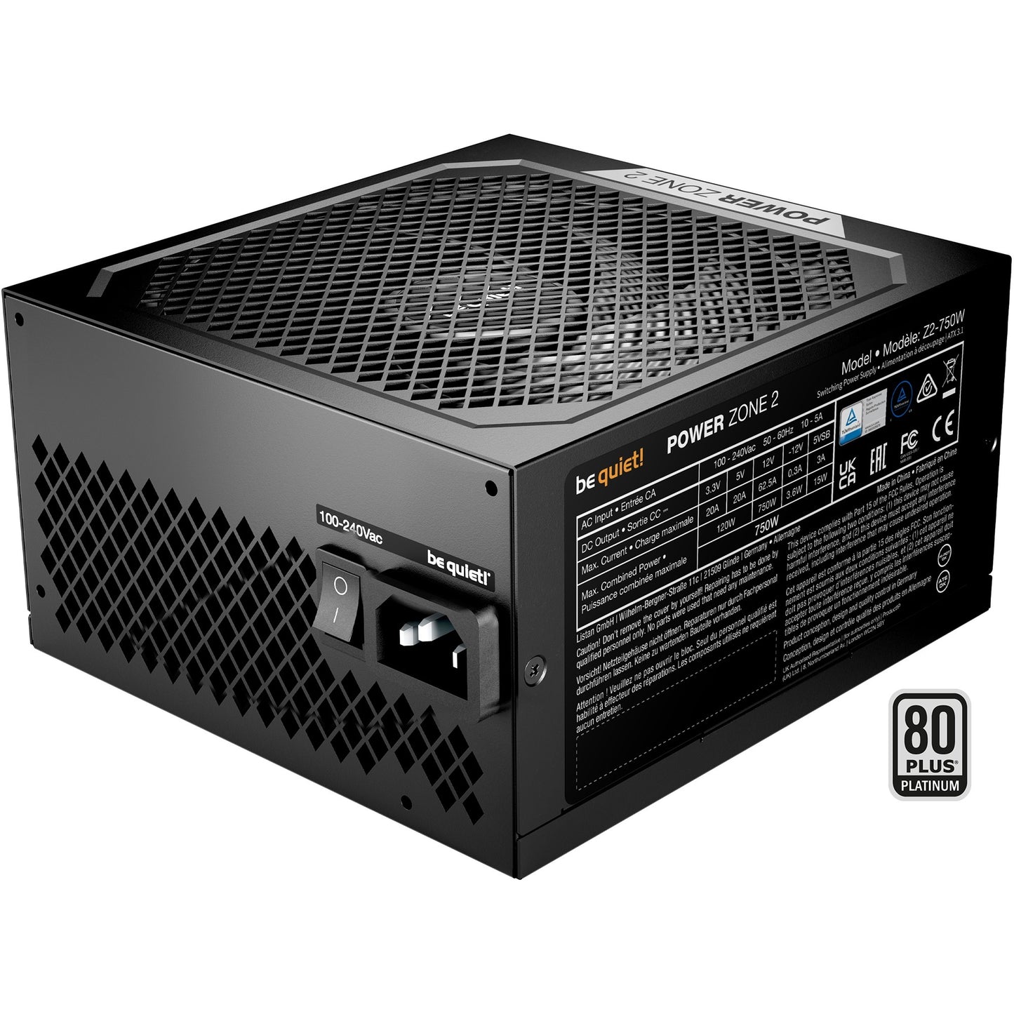 Be Quiet! power zone 2 modulaire 750 watt voeding (zwart, 1x 12v-2x6, 3x pcie)