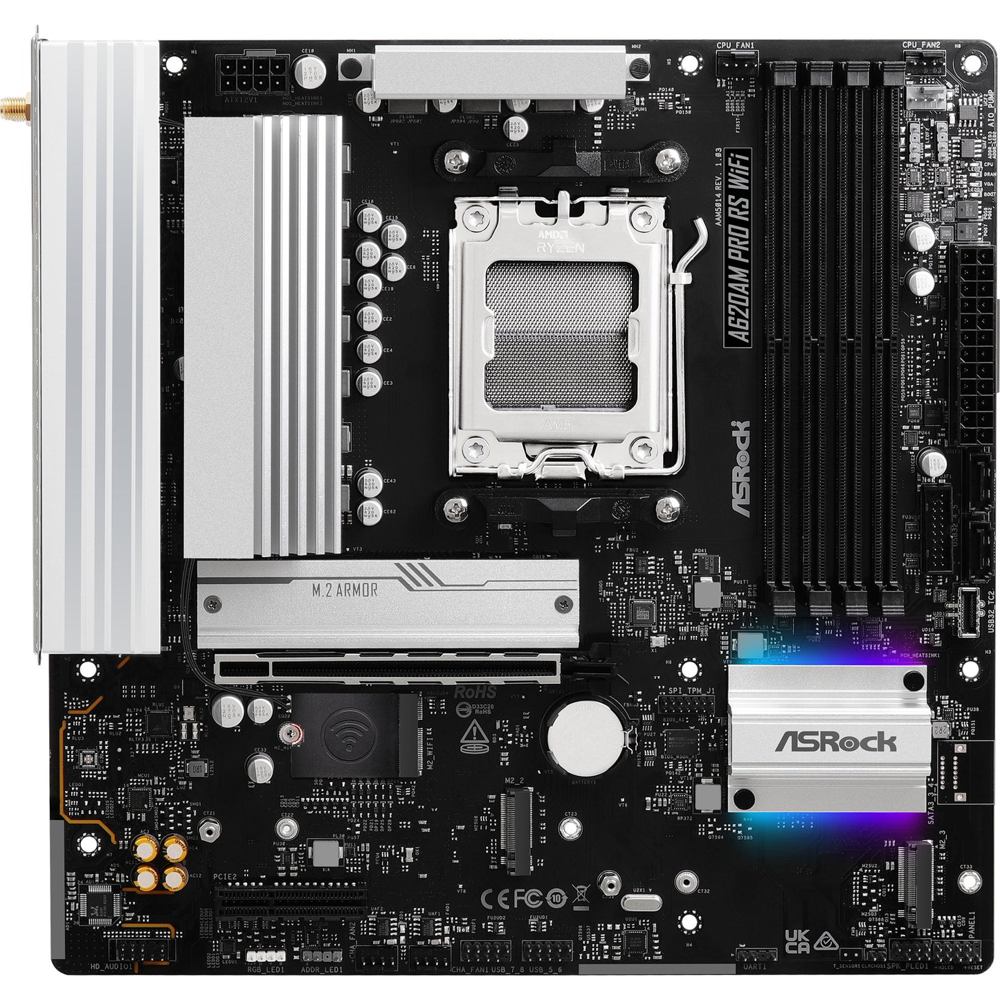 ASRock a620am pro rs wifi socket am5 moederbord (raid, 2.5 gb-lan, wlan, bt, sound, µatx)