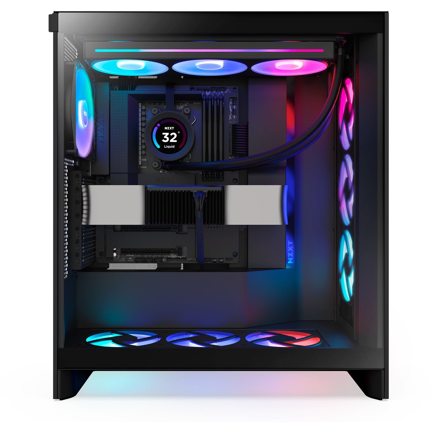 NZXT h7 flow rgb (2024) midi tower behuizing (zwart | 2x usb-a | 1x usb-c | rgb | tempered glass)