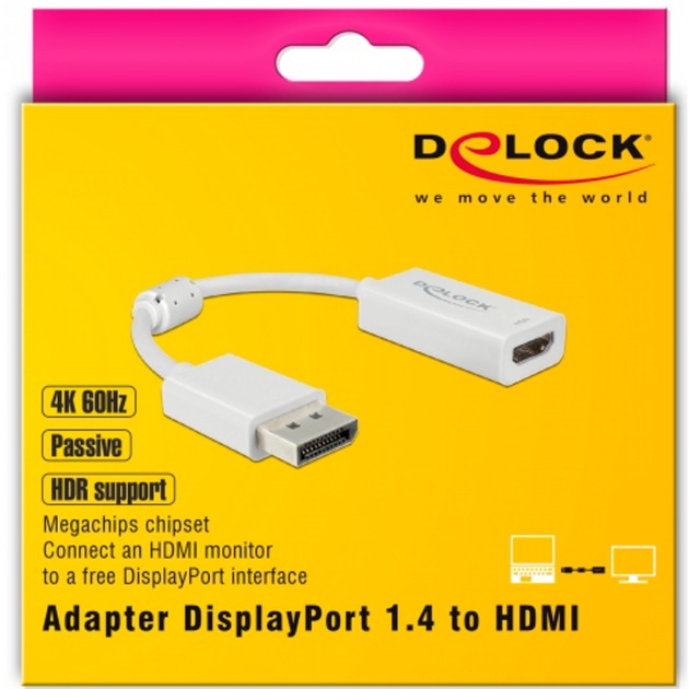 DeLOCK displayport 1.4 > hdmi adapter (wit, 0,1 meter, 4k)