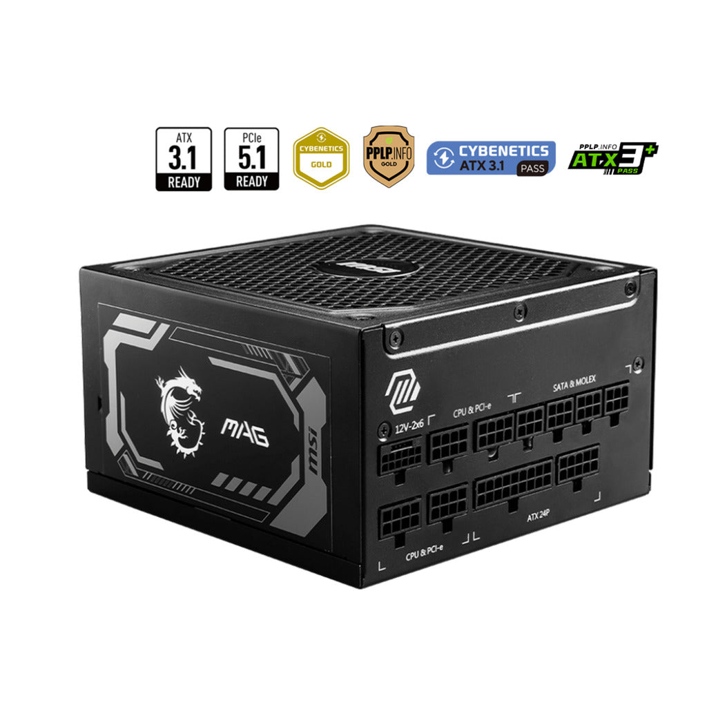 MSI mag a1250gl pcie5 modulaire 1250 watt voeding (zwart, 1x 12v-2x6, 4x pcie)