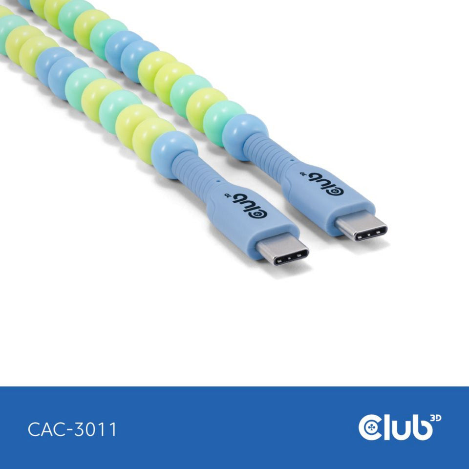 Club 3D usb-c beaded cable blue, 2 meter kabel (blauw)