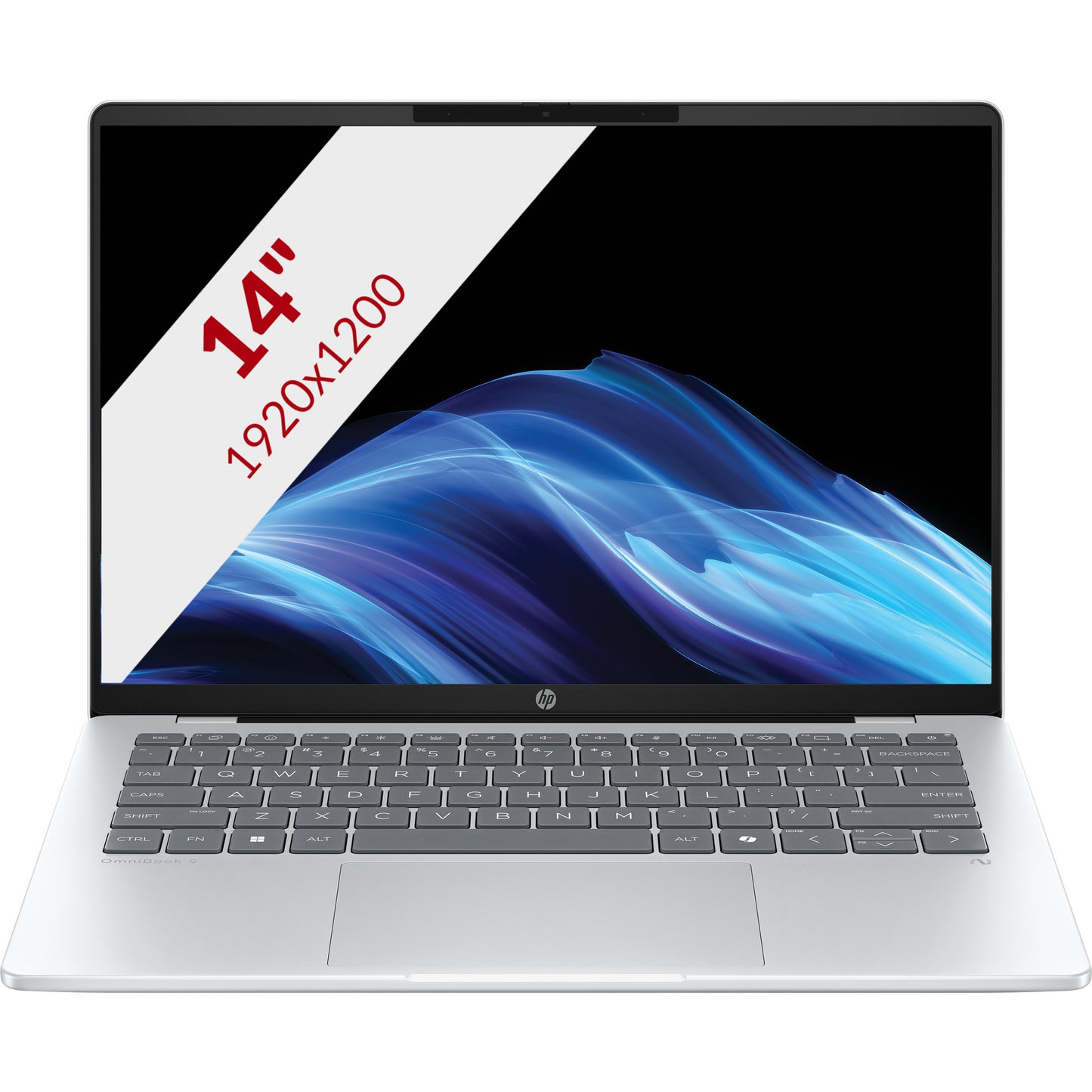 HP omnibook 5 next gen ai 14-he0001nd (c0ef7ea) 14 copilot+ laptop (zilver | snapdragon x x1-26-100 | qualcomm adreno | 16 gb | 512 gb ssd)