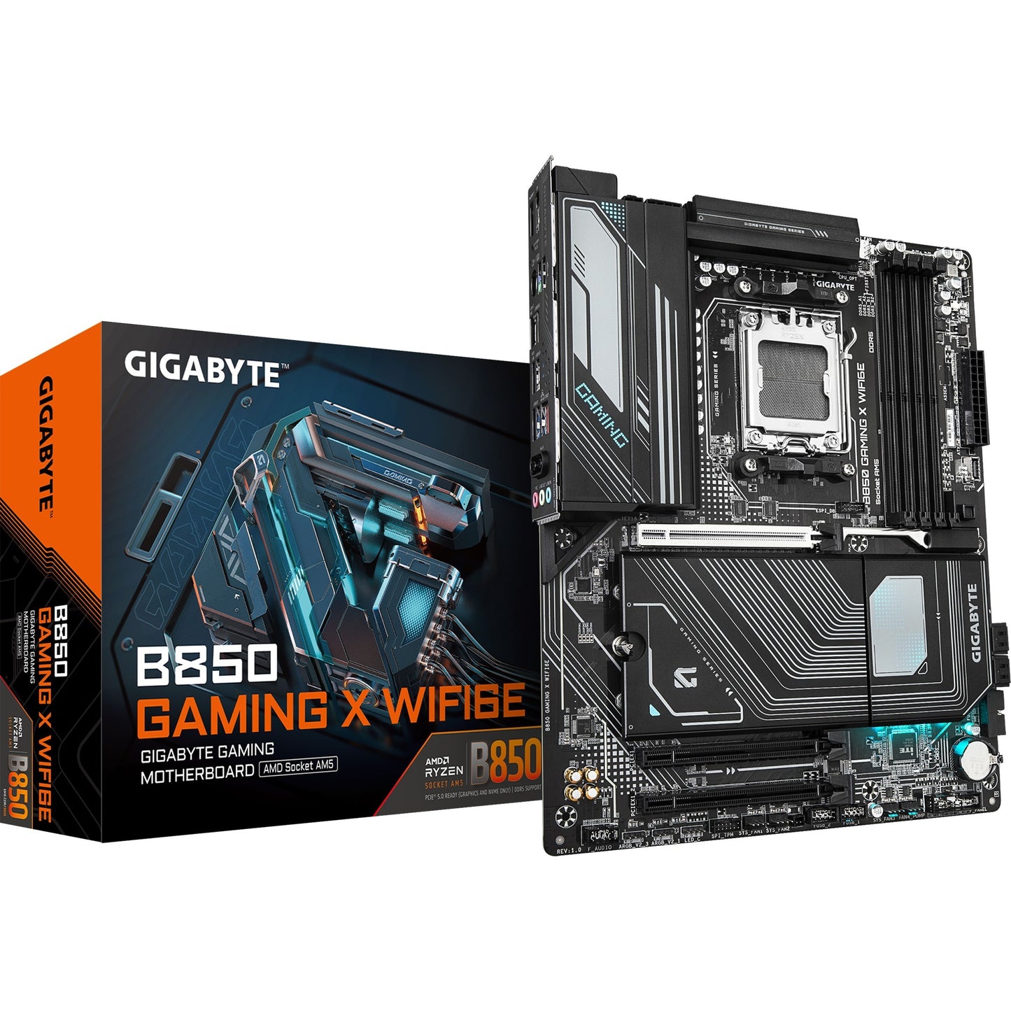 GIGABYTE b850 gaming x wifi6e socket am5 moederbord (zwart grijs, raid, 2,5gb-lan, wi-fi 6e, bt, sound, atx)