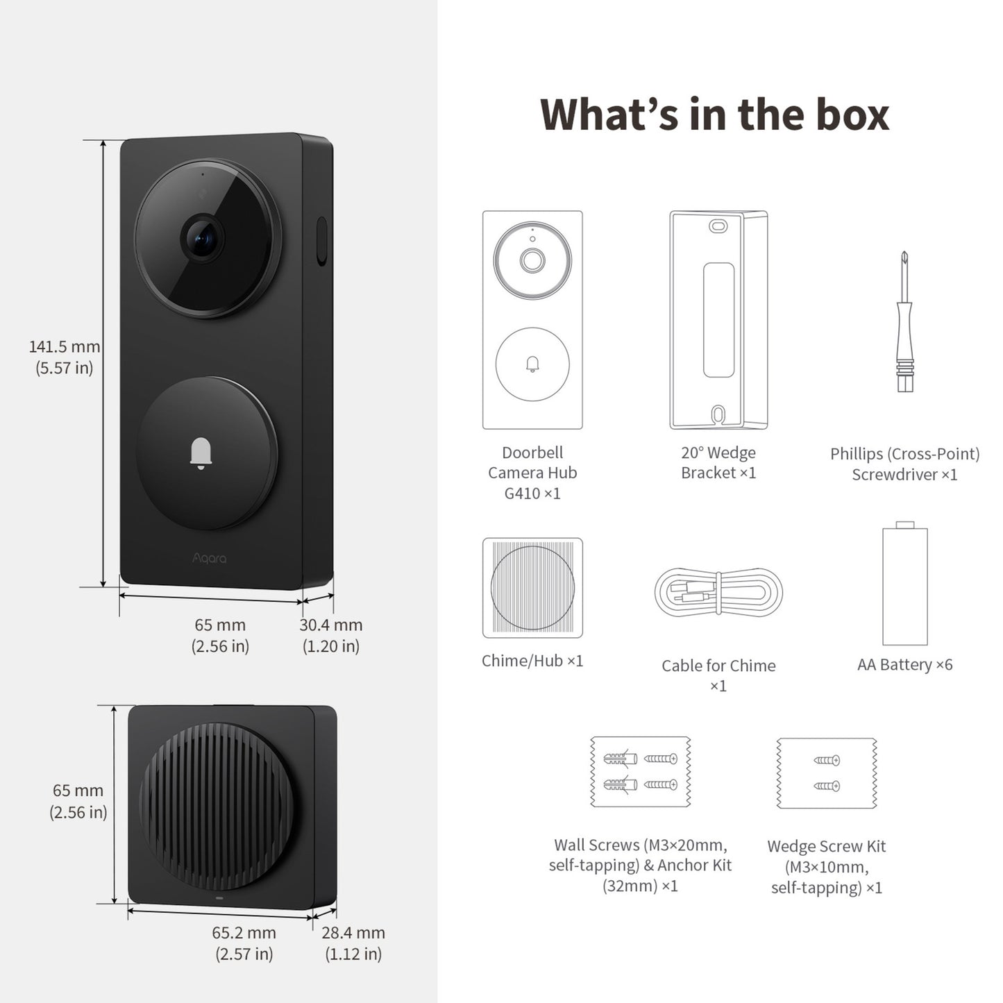 Aqara slimme video deurbel g410 select (zwart, wifi, bluetooth, zigbee, matter)