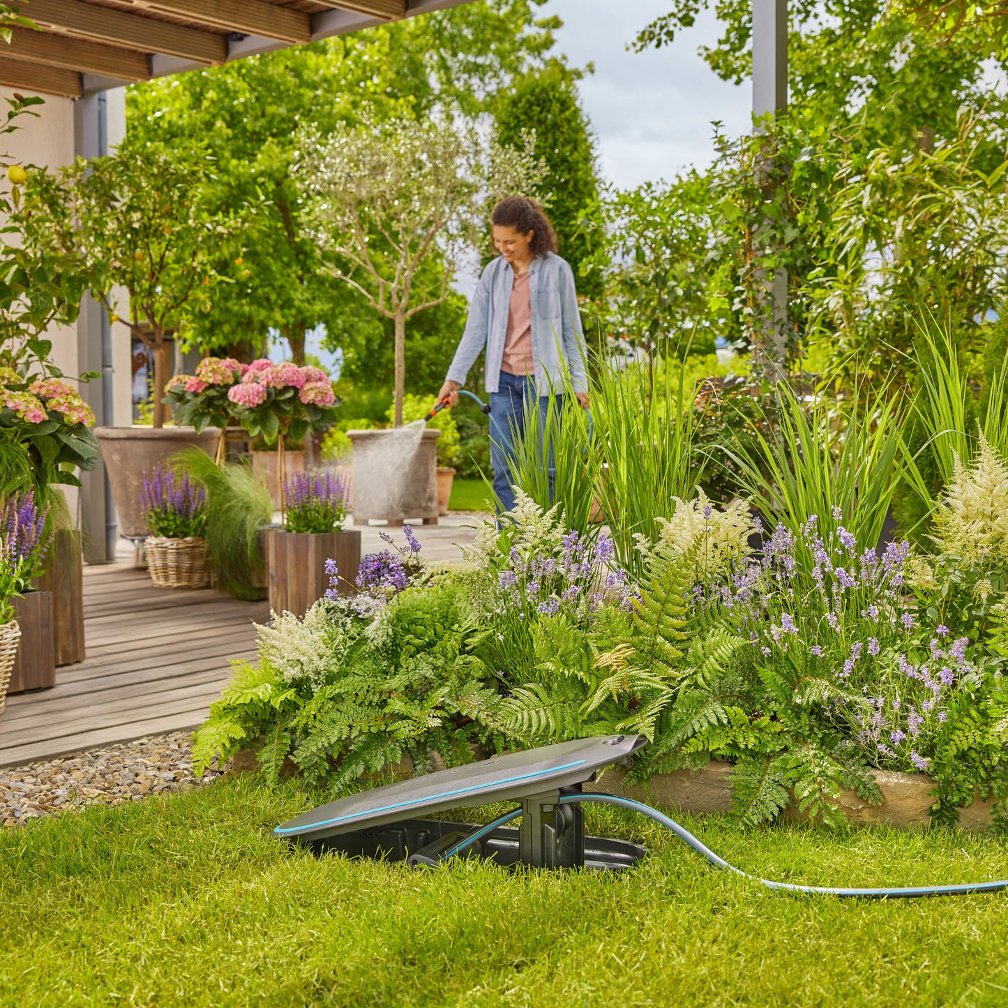 GARDENA undercover slangenbox rollup m, 20 meter slanghaspel (zwart turquoise)