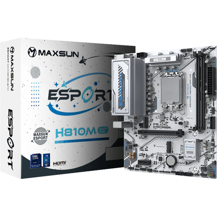 MAXSUN ms-esport h810m wifi ice socket 1851 moederbord (wit, 2.5 gb-lan, wlan, bt, sound, µatx)