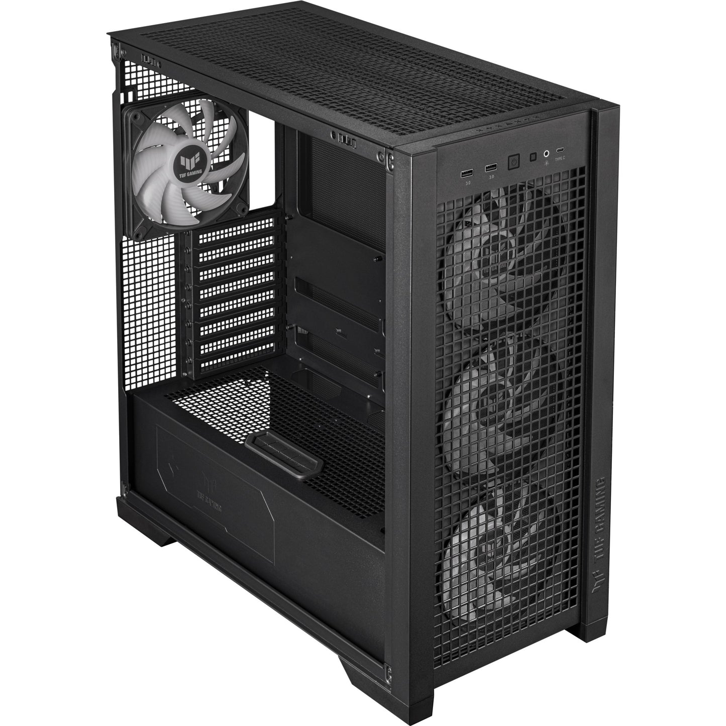 ASUS tuf gaming gt302 argb midi tower behuizing (zwart | 2x usb-a | 1x usb-c | rgb | tempered glass)
