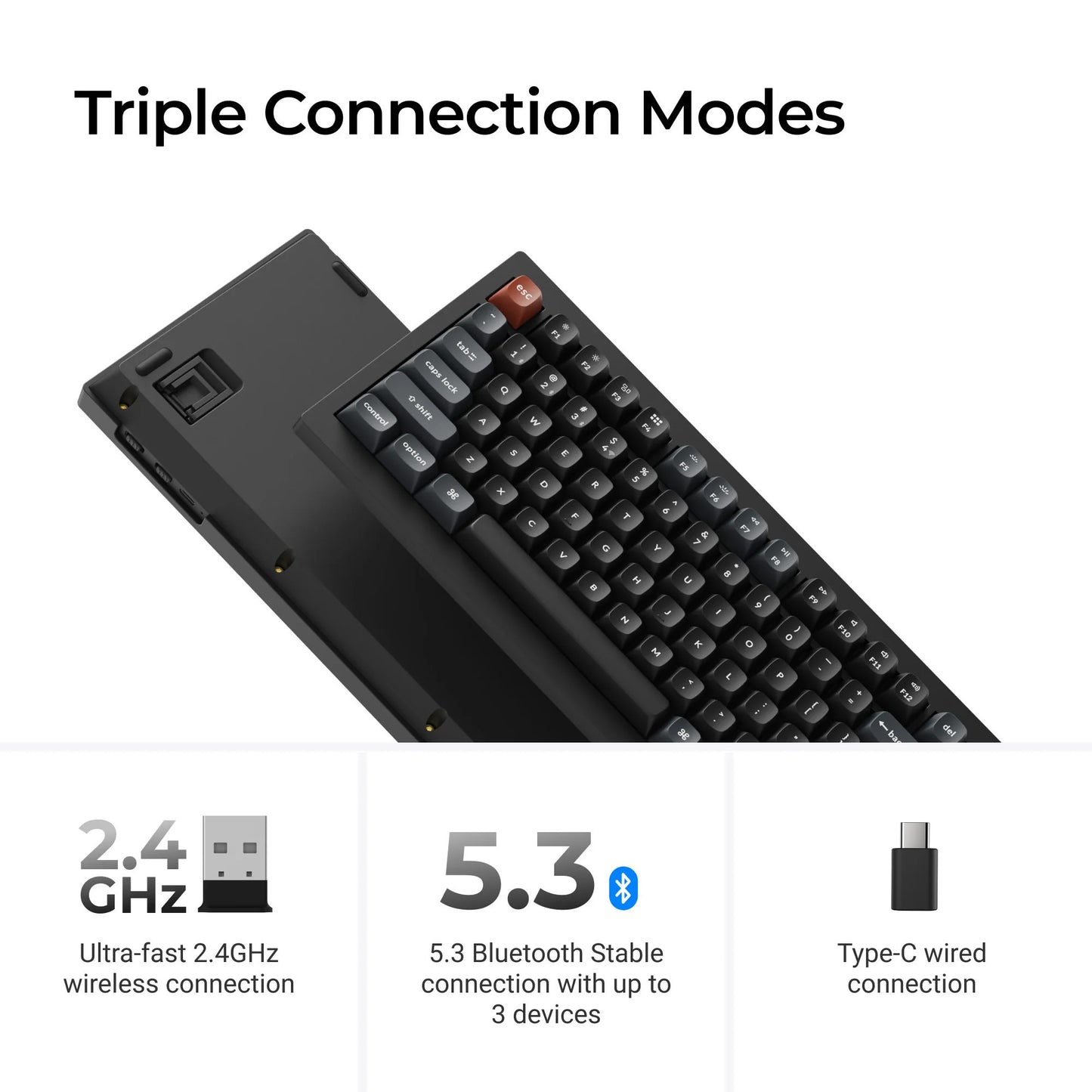 Keychron v5 ultra 8k wireless custom mechanical keyboard (zwart, us lay-out (qwerty), silk pom brown, 96%, rgb, hot swap, 2.4 ghz | bluetooth 5.3 | usb-c)