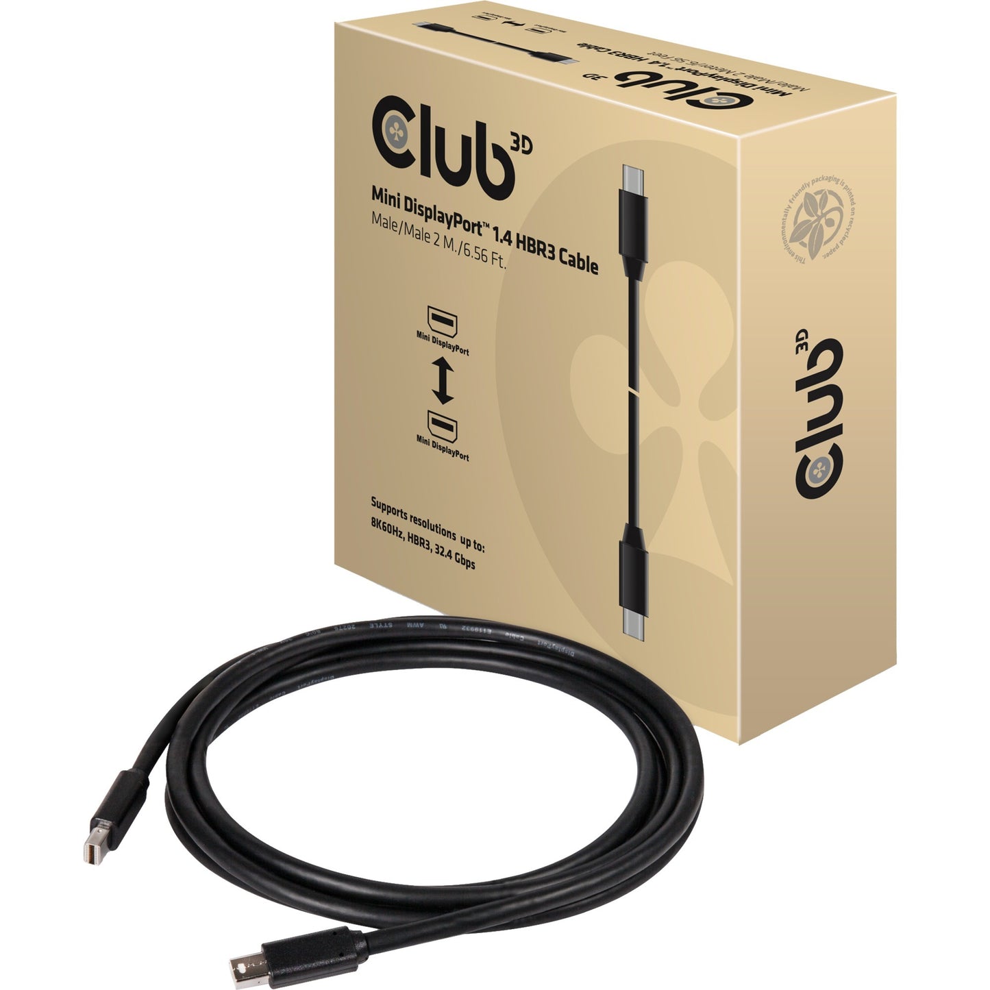 Club 3D mini displayport 1.4 kabel male-male (zwart, 2 meter)