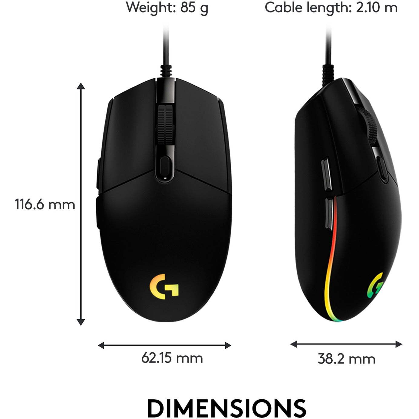 Logitech g203 lightsync gaming muis (zwart, 200 - 8000 dpi, rgb leds)