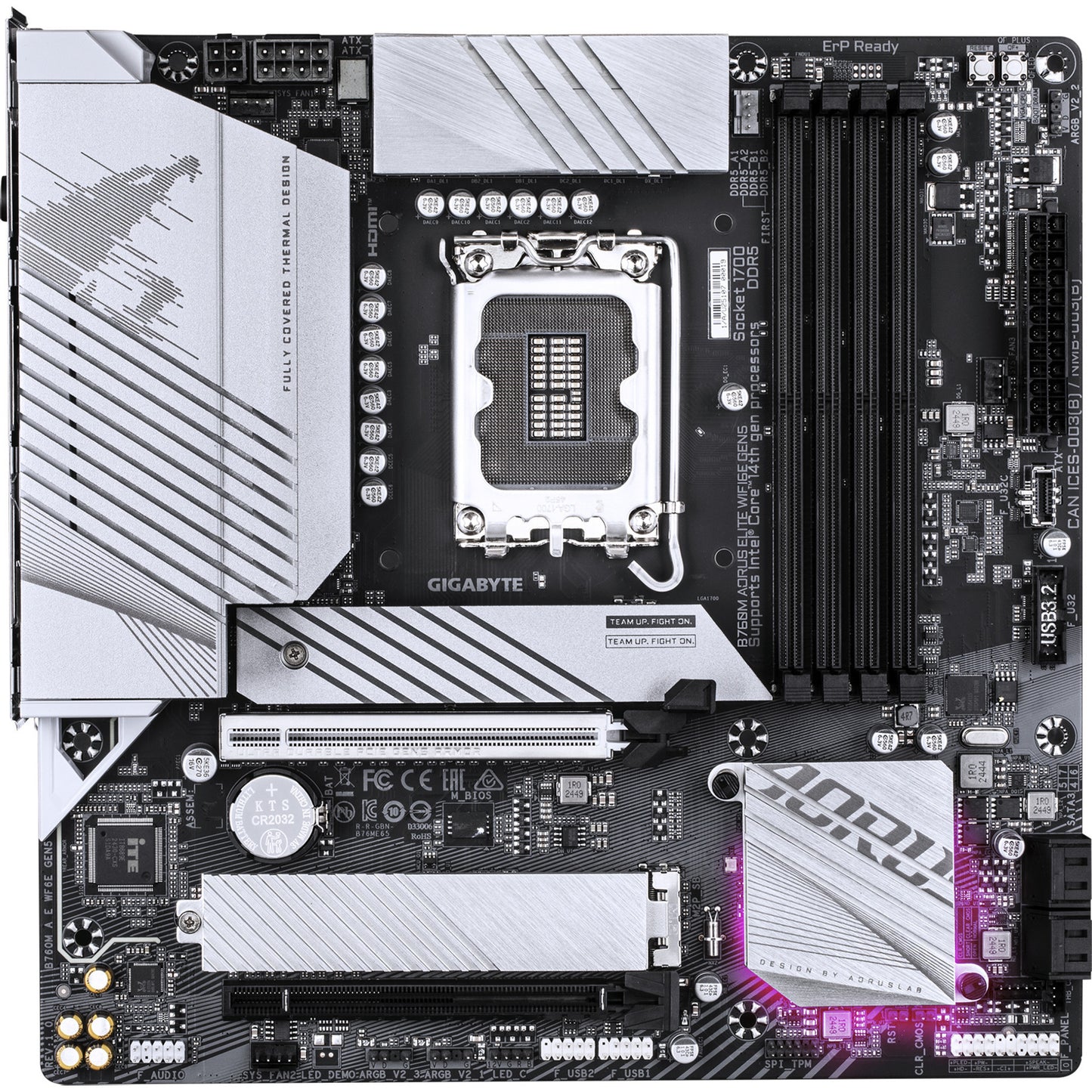 GIGABYTE b760m aorus elite wifi6e gen5 socket 1700 moederbord (wit, raid, 2.5gb-lan, wi-fi 6e, bt 5.3, sound, µatx)