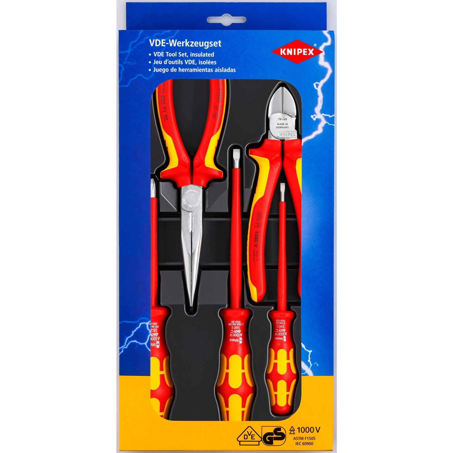 KNIPEX vde-gereedschapset 00 20 13 gereedschapsset (rood geel, 5 delig)