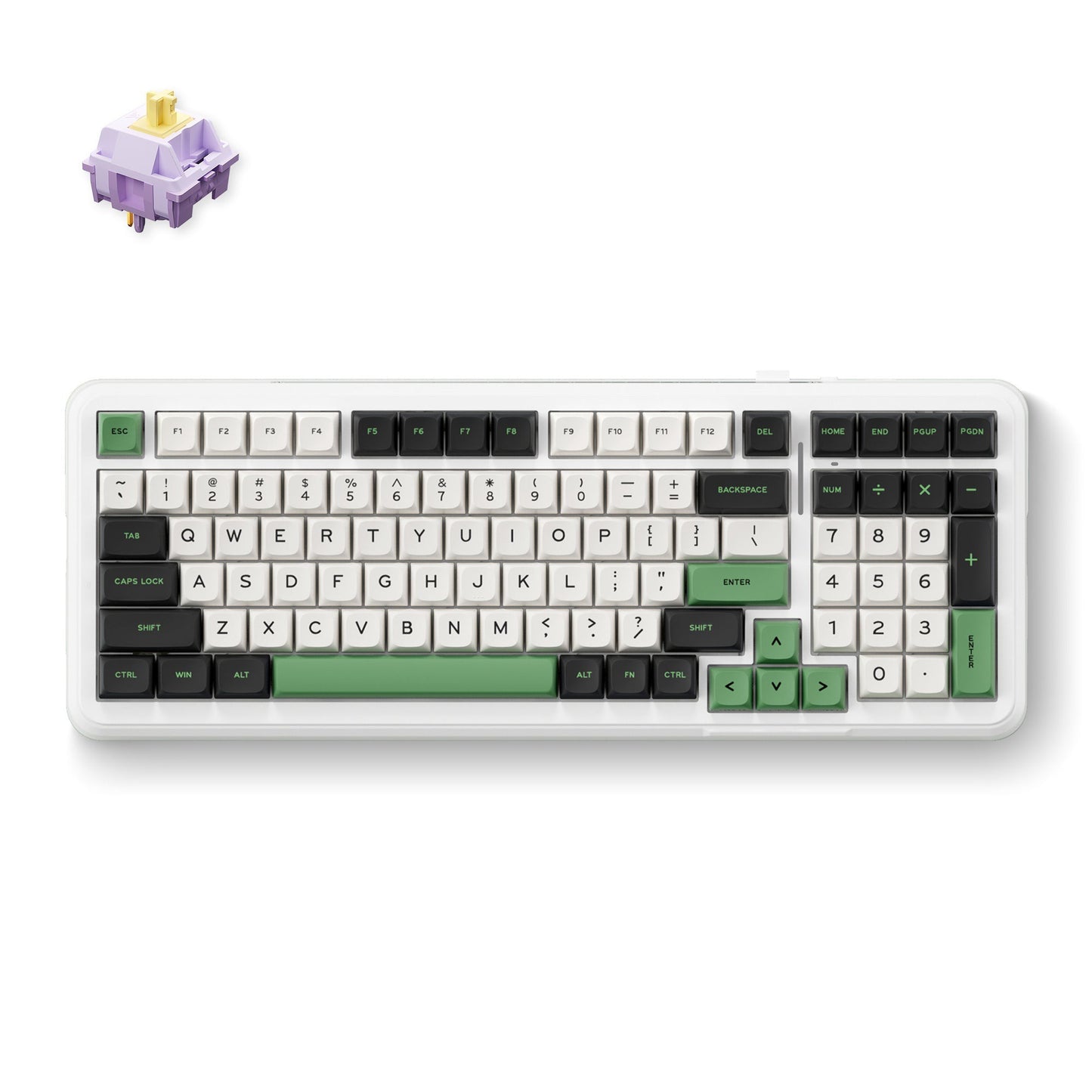 MCHOSE K99 Emerald Green Hyacinth Wireless Gasket Mount Mechanical RGB toetsenbord (Wit, US lay-out (QWERTY), KTT Hyacinth, RGB, Hot swap, Double-Shot PBT, draadloos | Bluetooth | USB-C)