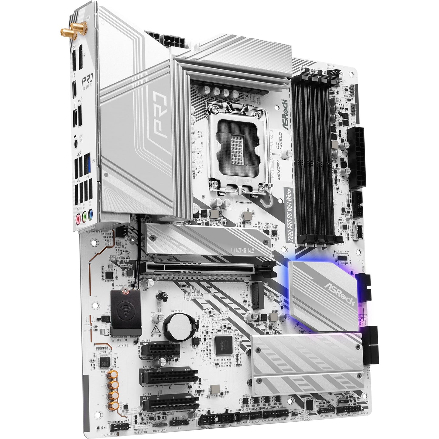 ASRock z890 pro rs wifi white socket 1851 moederbord (wit, raid, 2.5 gb-lan, wi-fi 6e, bt, sound, atx)
