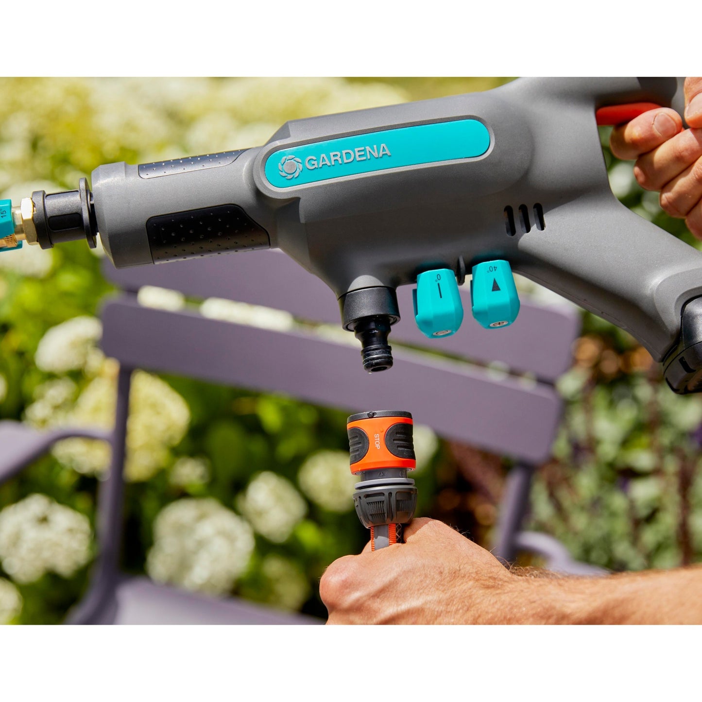 GARDENA aquaclean 24 18 v p4a premium set drukreiniger (grijs turquoise, 14800-31, accu inbegrepen)