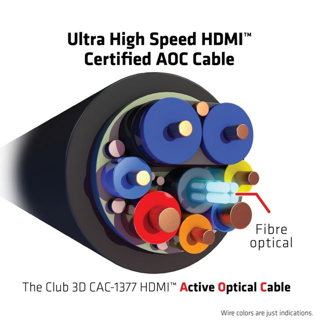 Club 3D ultra high speed aoc hdmi 2.1 gecertificeerde unidirectioneel kabel male-male (zwart, 15 meter, 4k 120hz, 8k 60hz, 48 gbps)