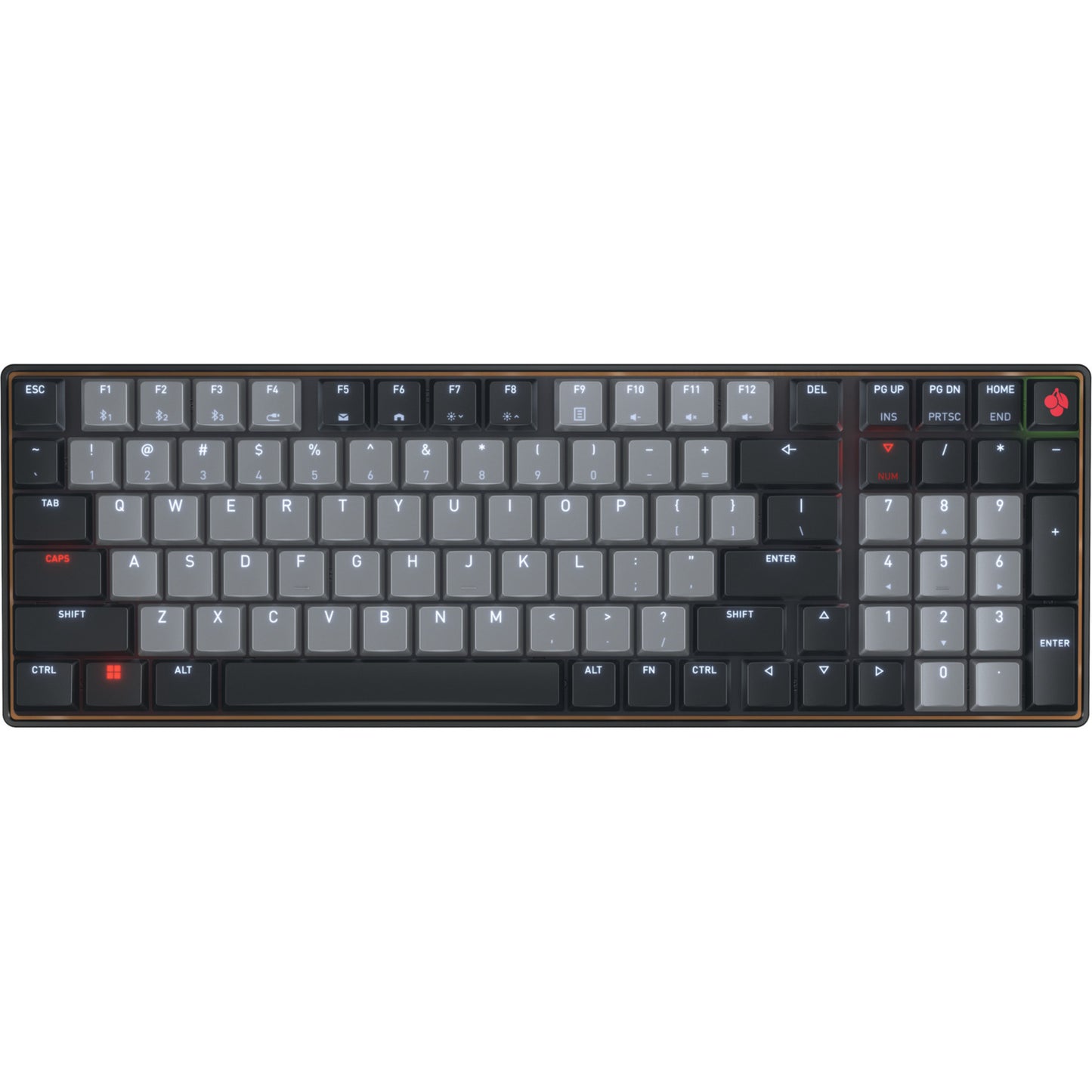 CHERRY kw 550 mx lp mechanisch toetsenbord (zwart, us lay-out (qwerty), mx low profile 2.0 ivory, 96%, white leds, pbt keycaps)