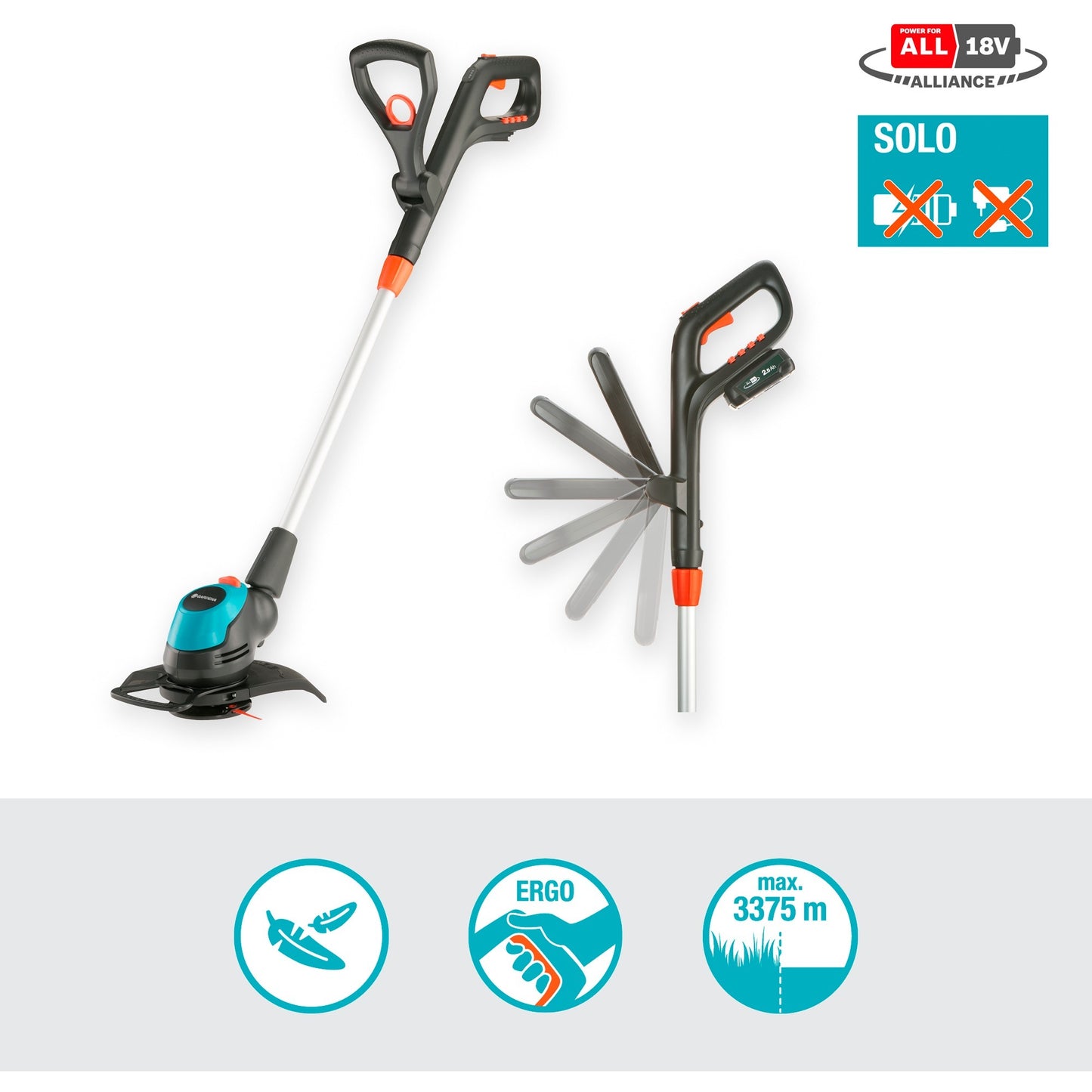 GARDENA easycut 23 18v p4a solo grastrimmer (grijs turquoise, 14700-55, accu niet inbegrepen)