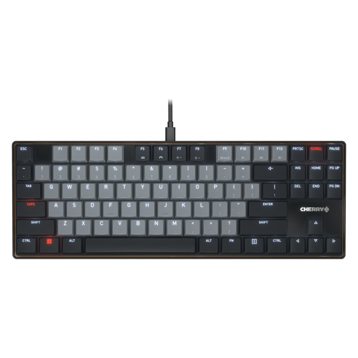 CHERRY kc 500 mx lp tkl mechanisch toetsenbord (zwart, us lay-out (qwerty), mx low profile 2.0 ivory, 80% (tkl), white leds, pbt keycaps)