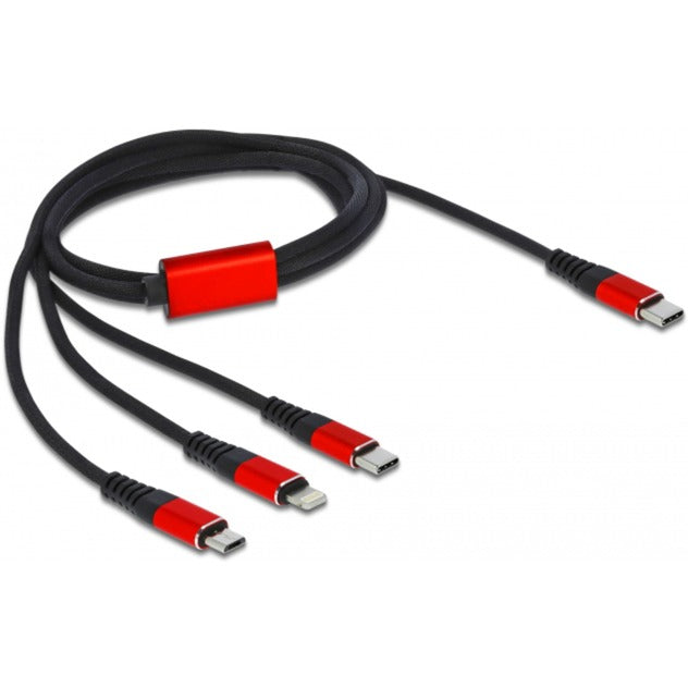 DeLOCK usb-oplaadkabel 3-in-1 usb-c naar lightning + micro usb + usb-c (zwart rood, 1 meter)