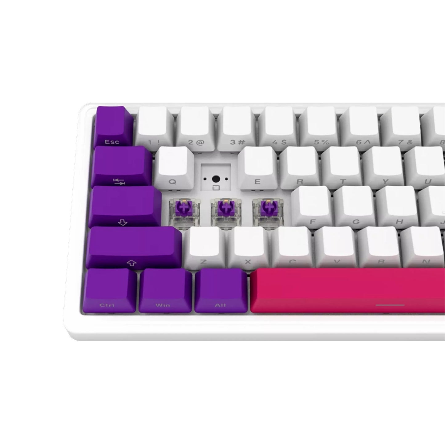 LORGAR kbp70mw rgb mechanisch gaming toetsenbord (wit, us lay-out (qwerty), logar toxic purple, 65%, rgb, hot-swappable, pbt double-shot, bluetooth | 2.4ghz | usb)