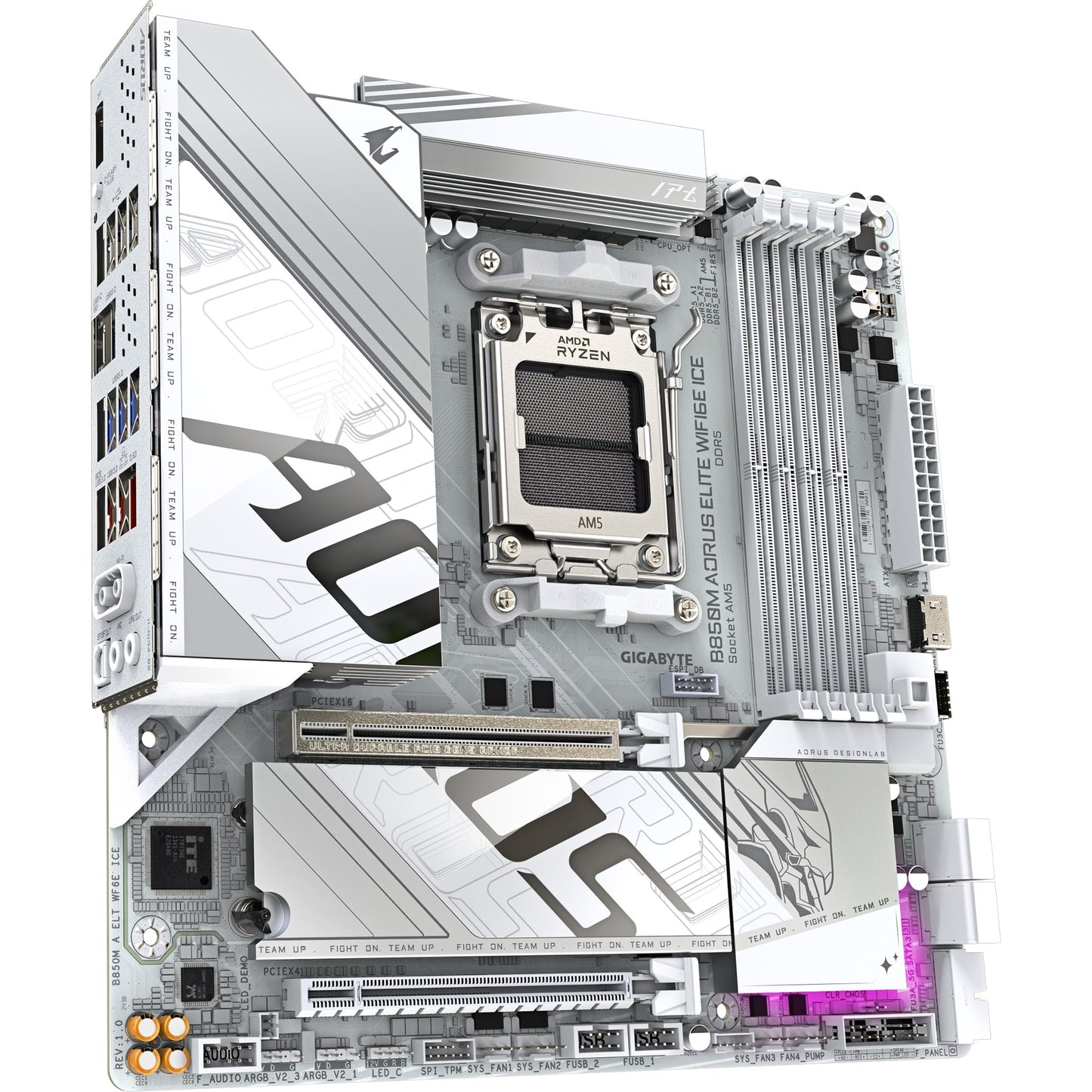 GIGABYTE b850m aorus elite wifi6e ice socket am5 moederbord (zilver wit, raid, 2,5gb-lan, wi-fi 6e, bt, sound, µatx)
