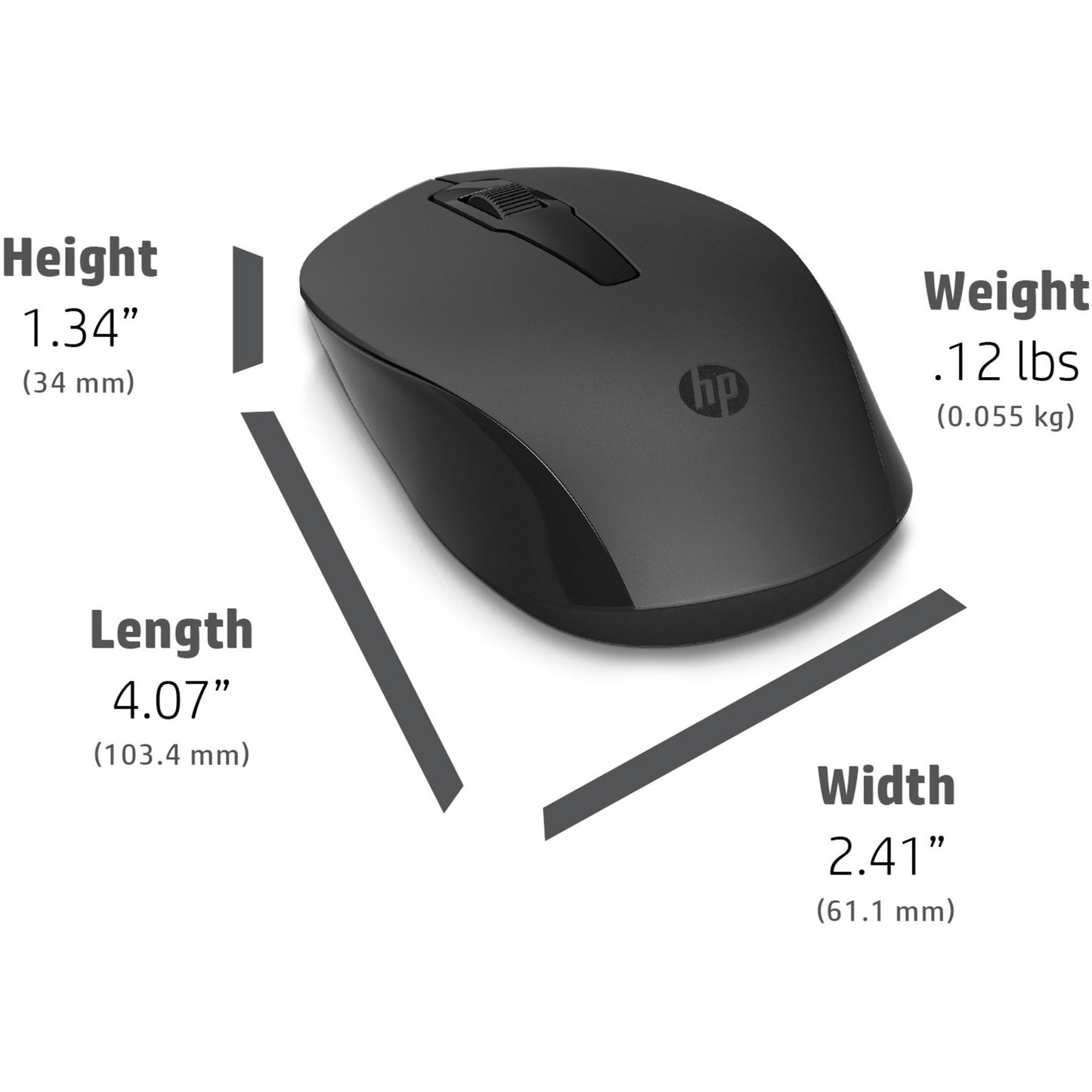 HP 150 draadloze muis (donkergrijs zwart, 1600 dpi)
