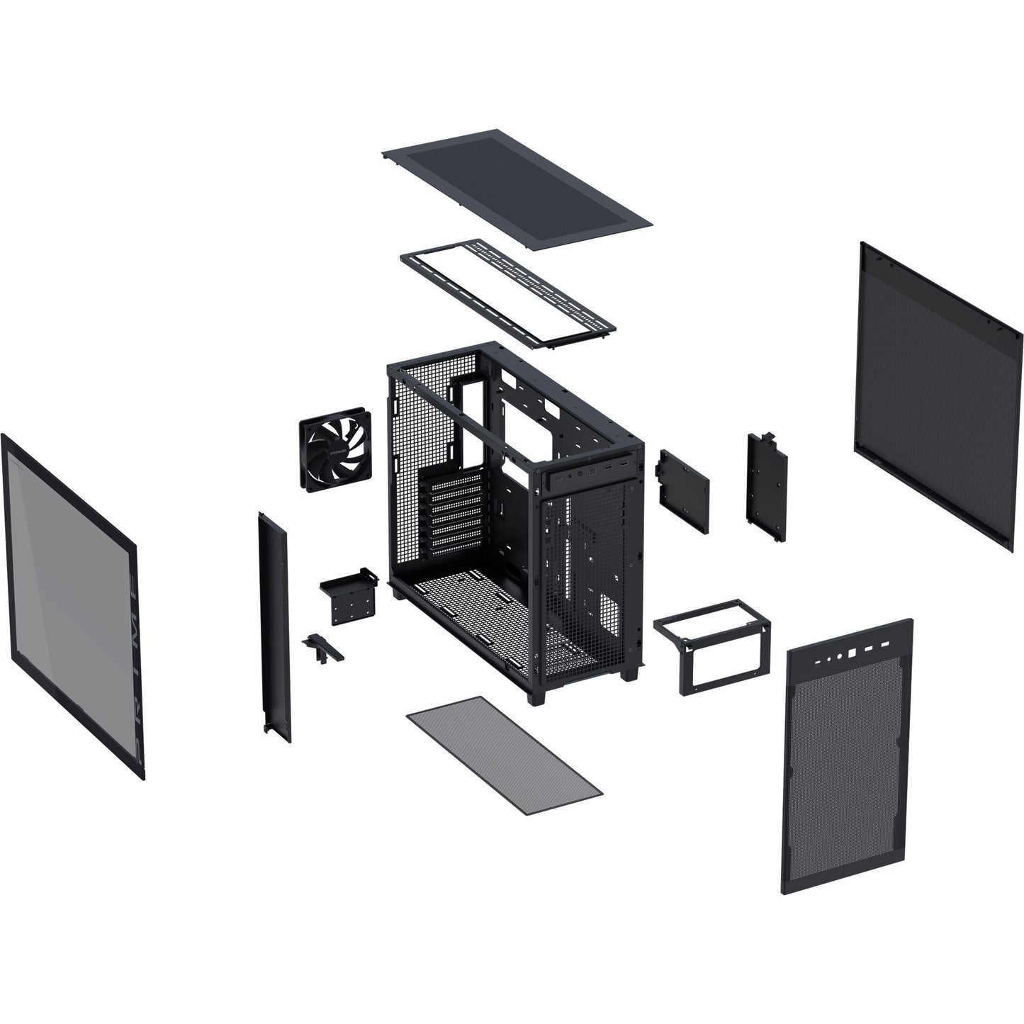 ASUS prime ap303 - tempered glass panel midi tower behuizing (zwart | 2x usb-a | 1x usb-c | tempered glass)