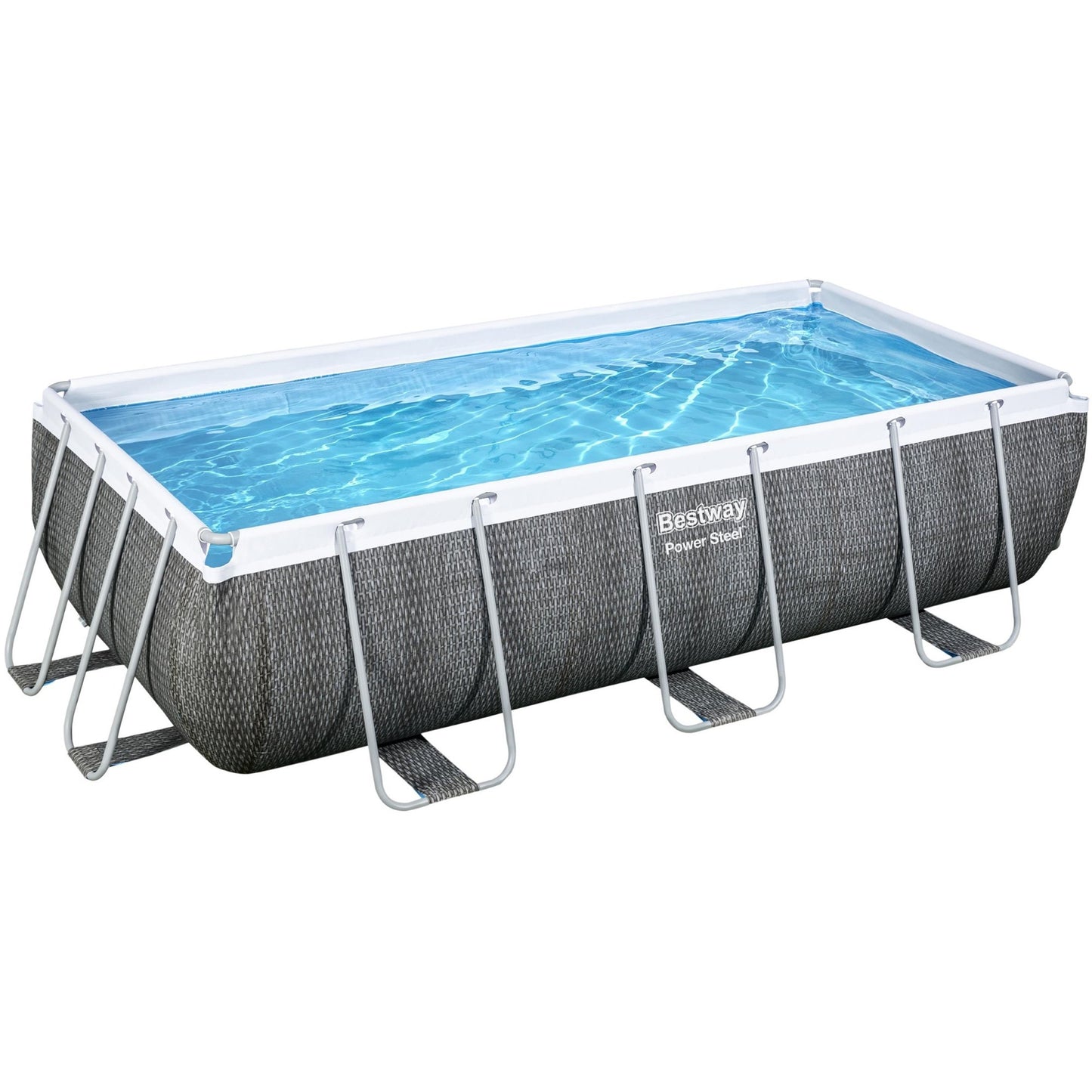 Bestway zwembad power steel set rechthoek rotan 404 (grijs, incl. filterpomp (220-240v) + ladder)