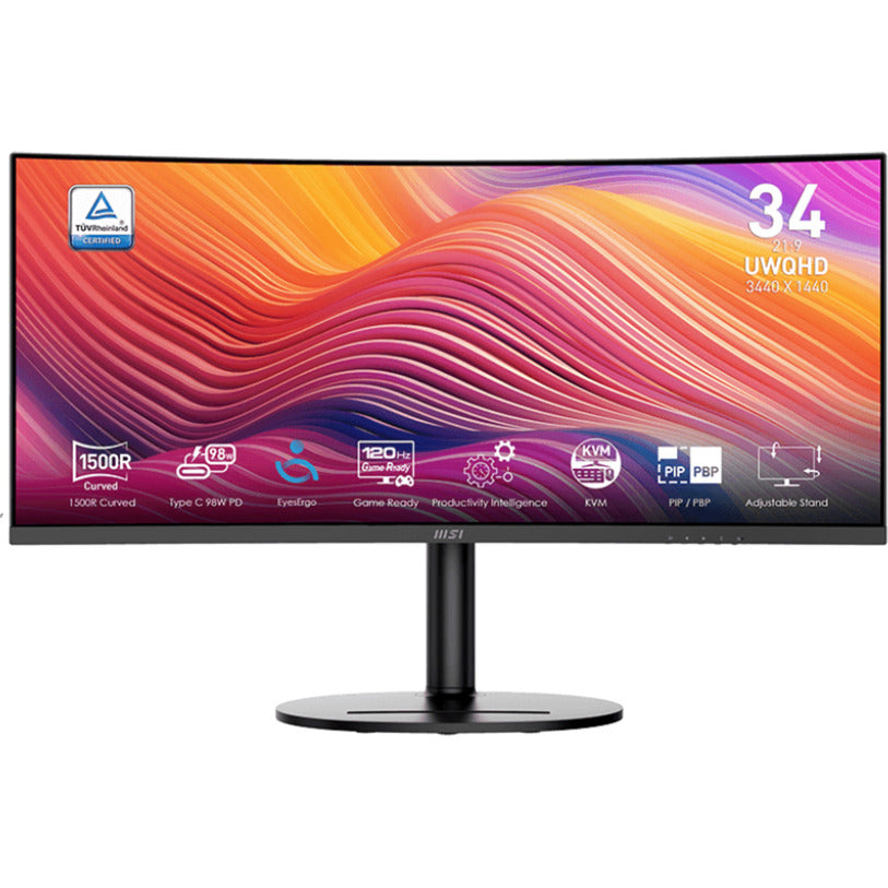 MSI modern md342cqp 34 ultrawide monitor (zwart, hdmi, displayport, 2x usb-a, usb-b, usb-c)