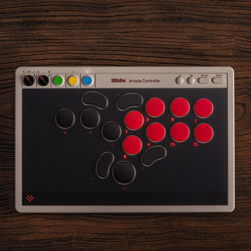 8BitDo arcade controller (grijs rood, 2.4 ghz bluetooth usb, nintendo switch 1 + 2, pc)