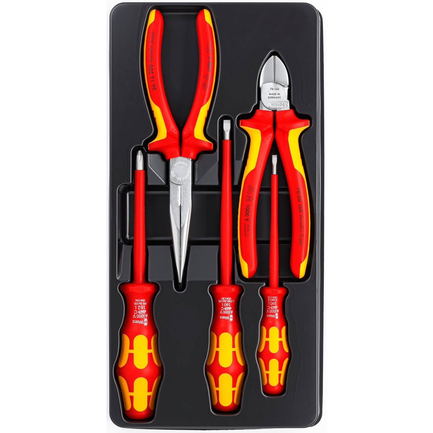 KNIPEX vde-gereedschapset 00 20 13 gereedschapsset (rood geel, 5 delig)