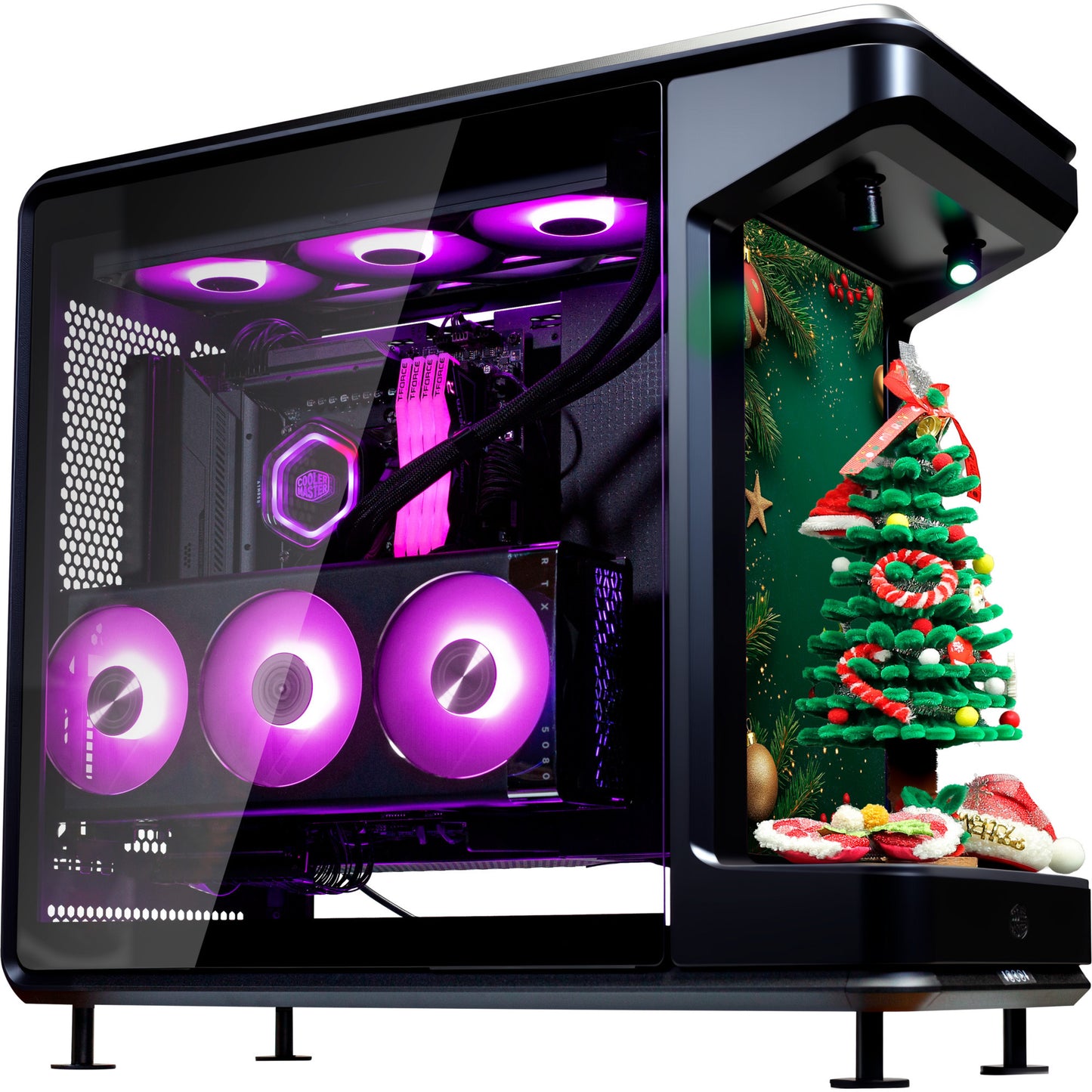Cooler Master masterframe 360 stage lcd midi tower behuizing (zwart | 2x usb-a | 1x usb-c | tempered glass)