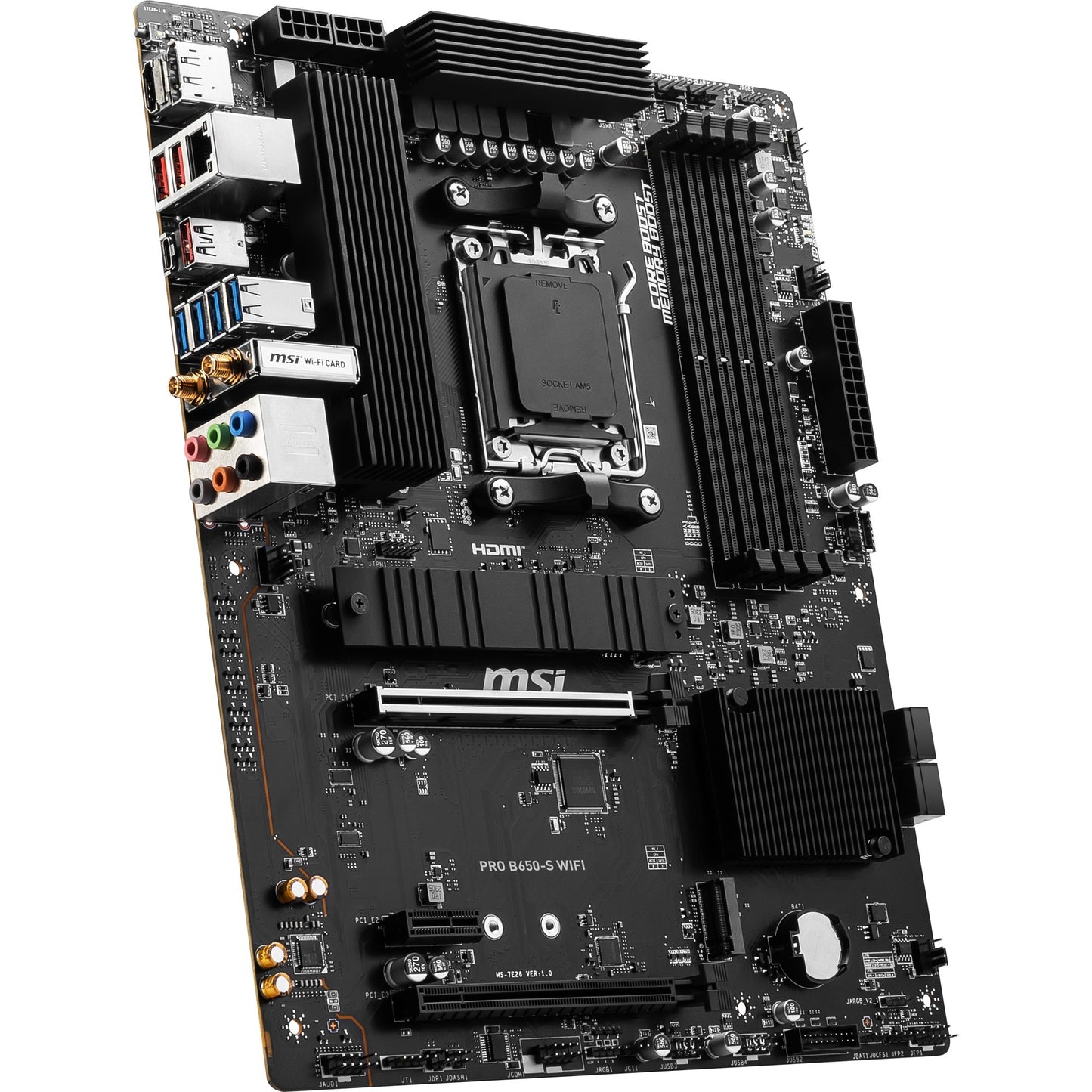 MSI pro b650-s wifi socket am5 moederbord (zwart, raid, 2.5 gbe-lan, wi-fi 6e, bt, sound, atx)
