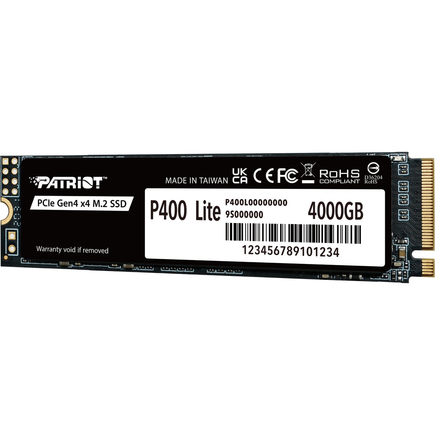 Patriot p400 lite 4 tb ssd (zwart wit, p400lp4kgm28h, pcie 4.0 x4, nvme 1.4, m.2 2280)