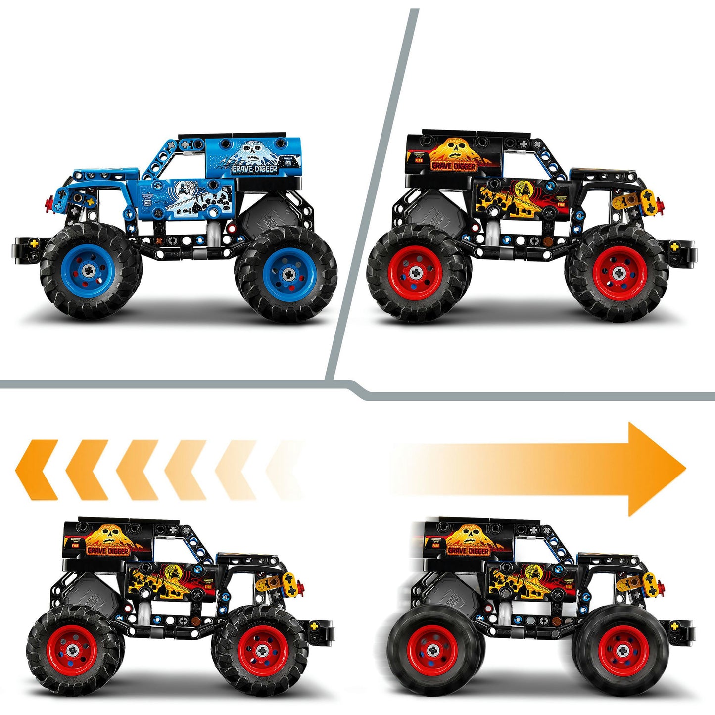 LEGO technic 42219 monster jam grave digger vuur en ijs