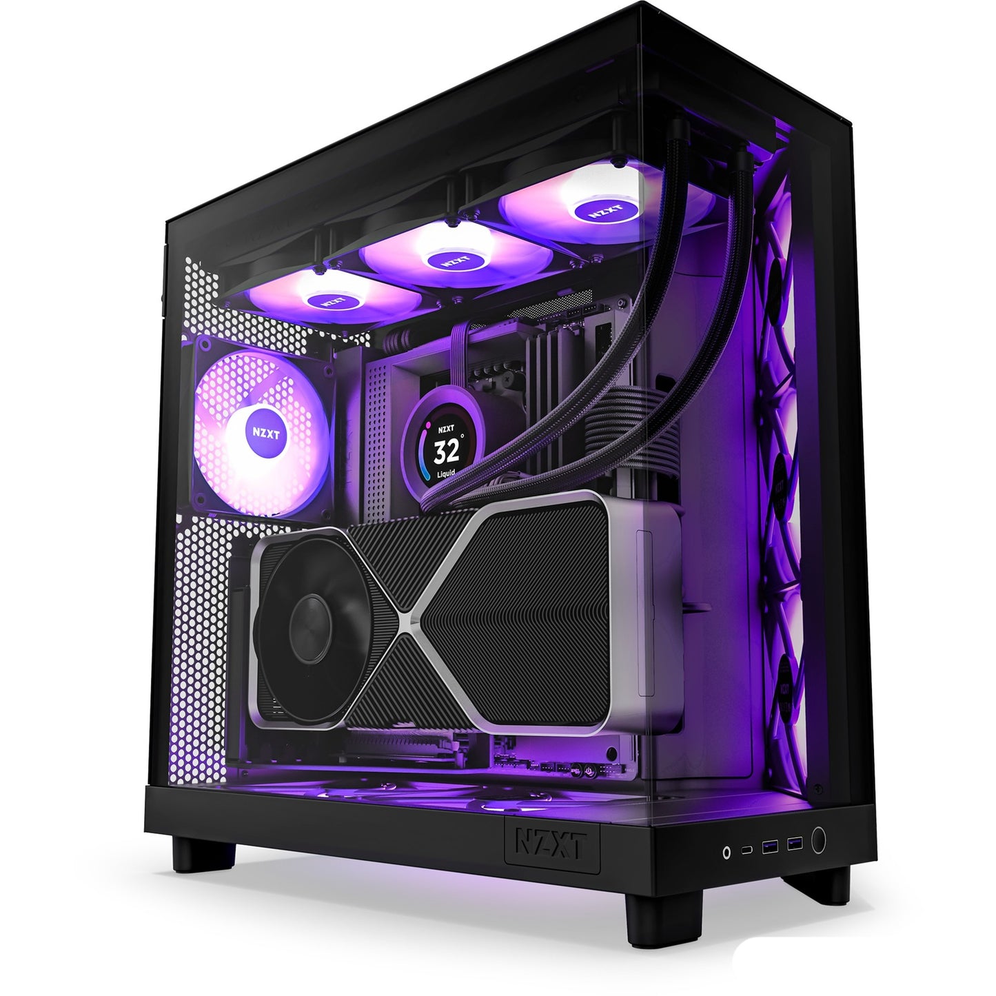 NZXT h6 flow rgb midi tower behuizing (zwart | 2x usb-a | 1x usb-c | rgb | tempered glass)