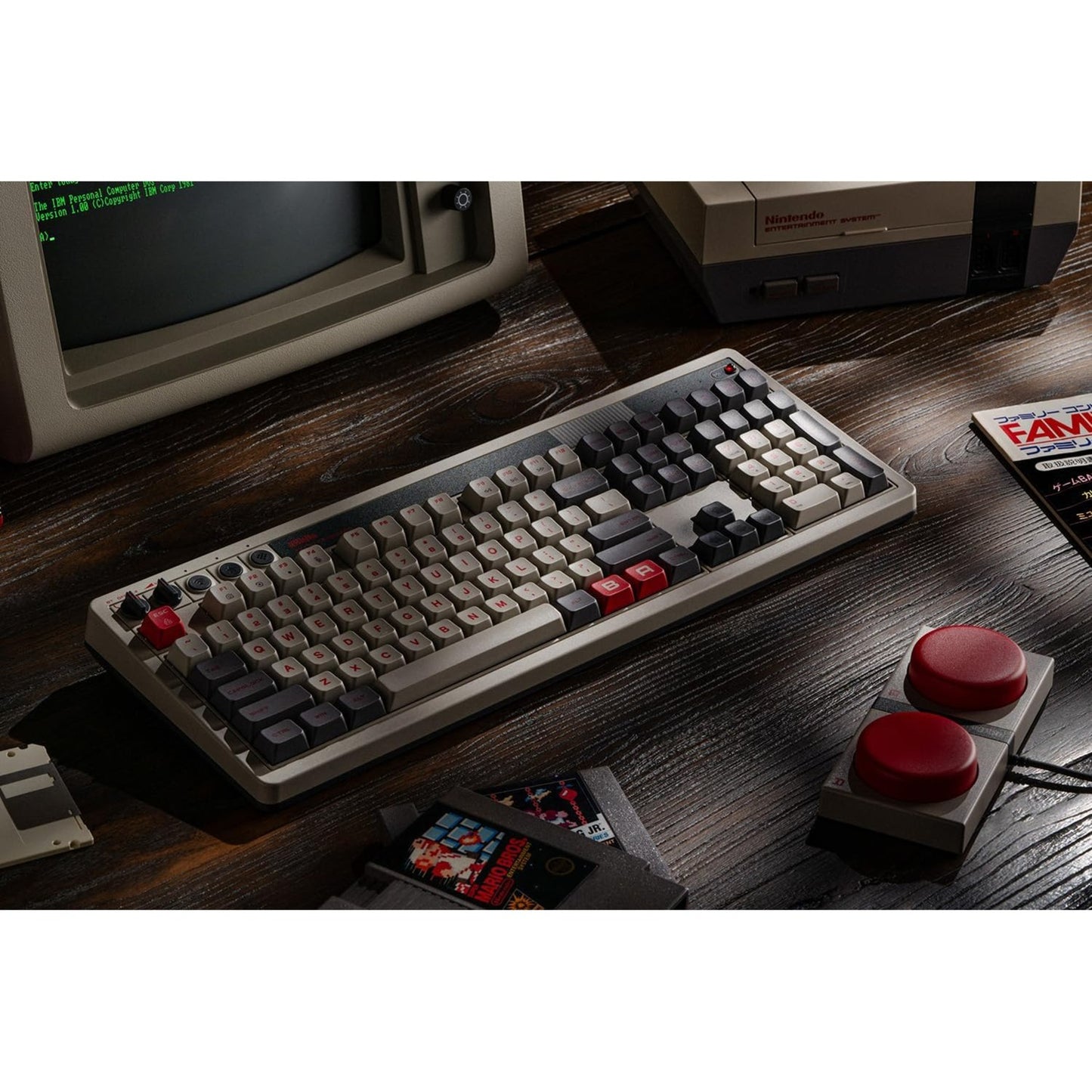 8BitDo retro mechanical keyboard n edition (grijs, us lay-out (qwerty), kailh box white, 100%, bluetooth low energy, wireless 2.4g, usb)