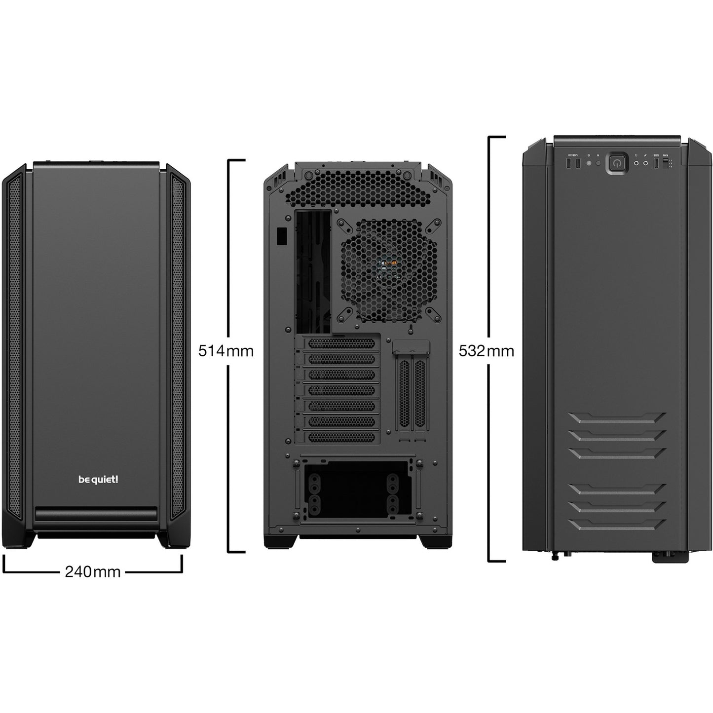 Be Quiet! silent base 601 midi tower behuizing (zwart | 3x usb-a)